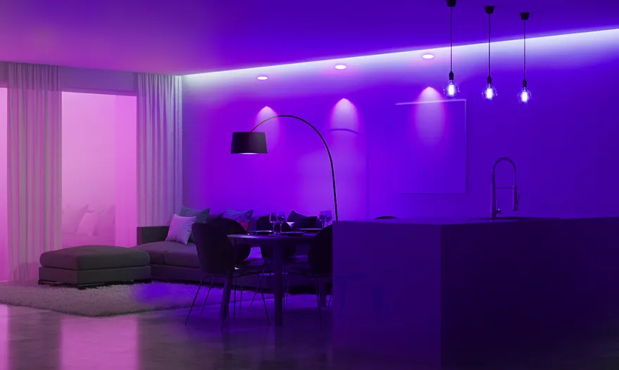 zdjęcie przedstawiające pokój oświetlony lampami Yeelight